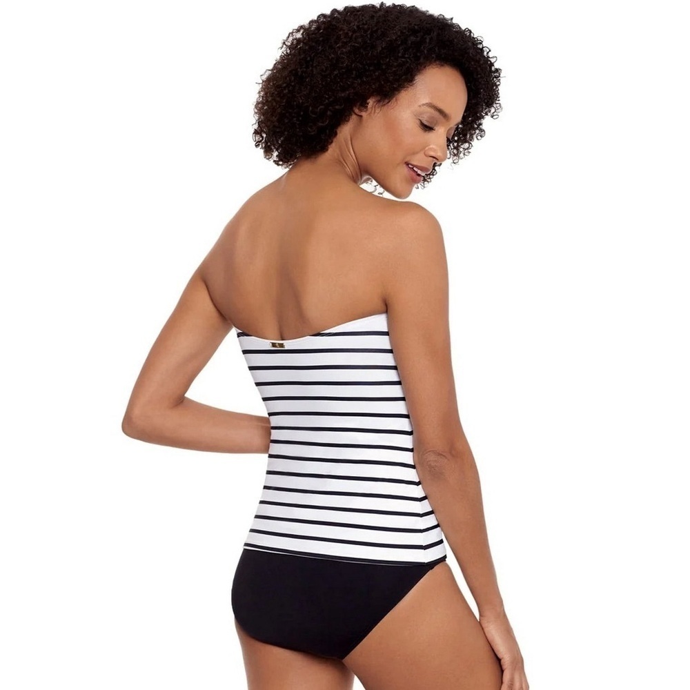 Ralph Lauren WHITE Striped Tummy-Control Tankini Swim Top 8 white black slimming - Picture 3 of 13